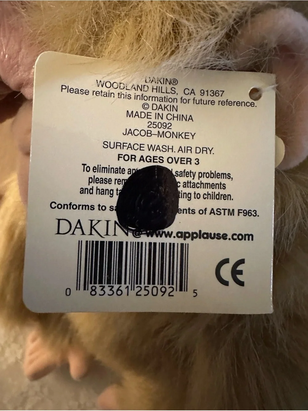 Dakin Huggables Plush JACOB Soft Furry Ape Monkey Stuffed Animal 15” New W/ TAGS